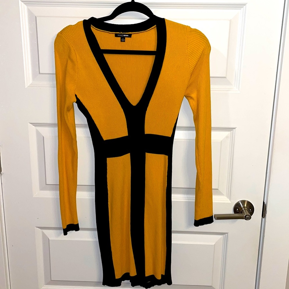 Yellow/Black Knit Mini dress